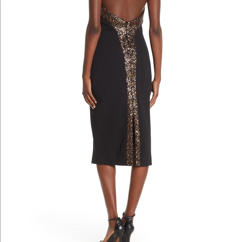 Dress the Population Black Midi Dress with Gold Sequin Trim
